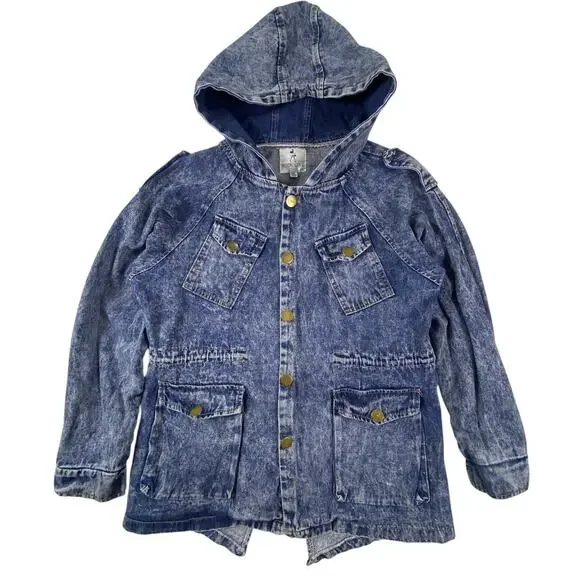 Vintage 90s Hooded Denim Jacket M/L | Stonewash Snap Front Festival Jacket Layer - Picture 4 of 16